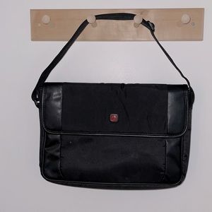 Swiss army Black laptop fabric bag w/ faux leather and adjustable strap.
